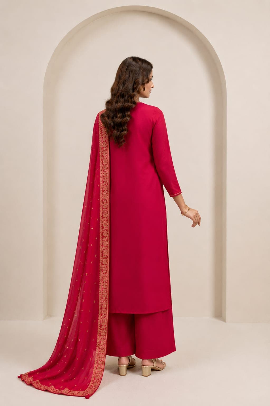 Crimson Zari Palazzo Suit