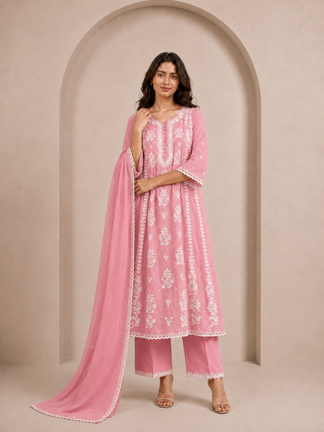 Rose Pink Chikankari Suit Set