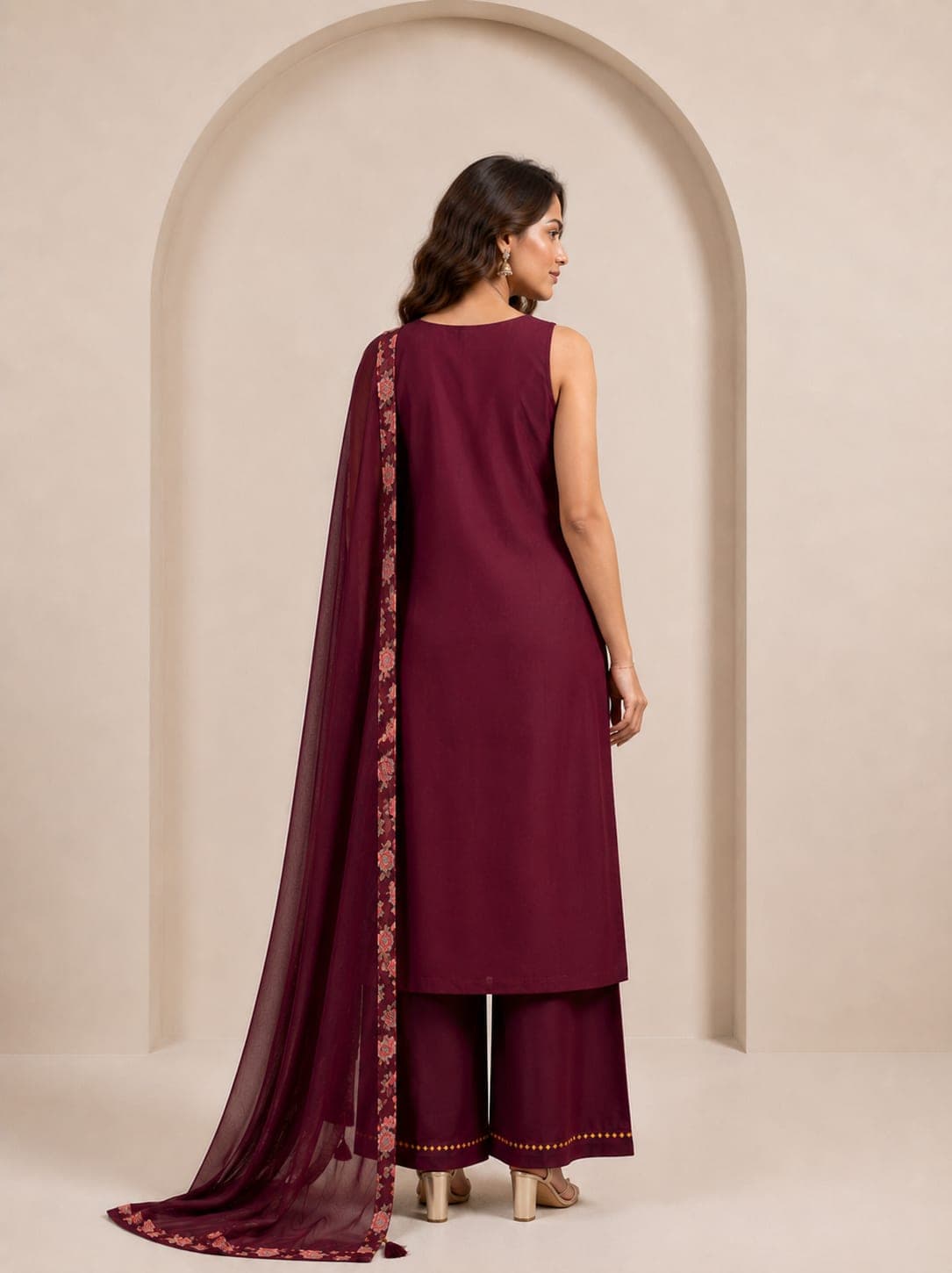 Wine Floral Palazzo Suit