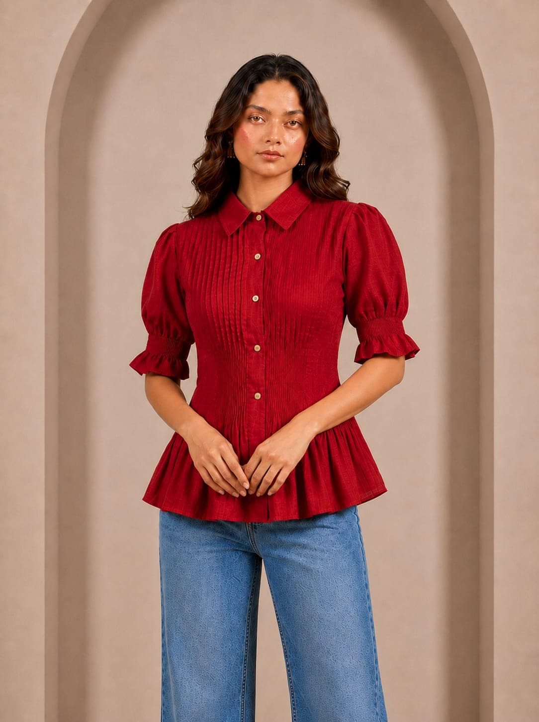 Scarlet Pintuck Peplum Top
