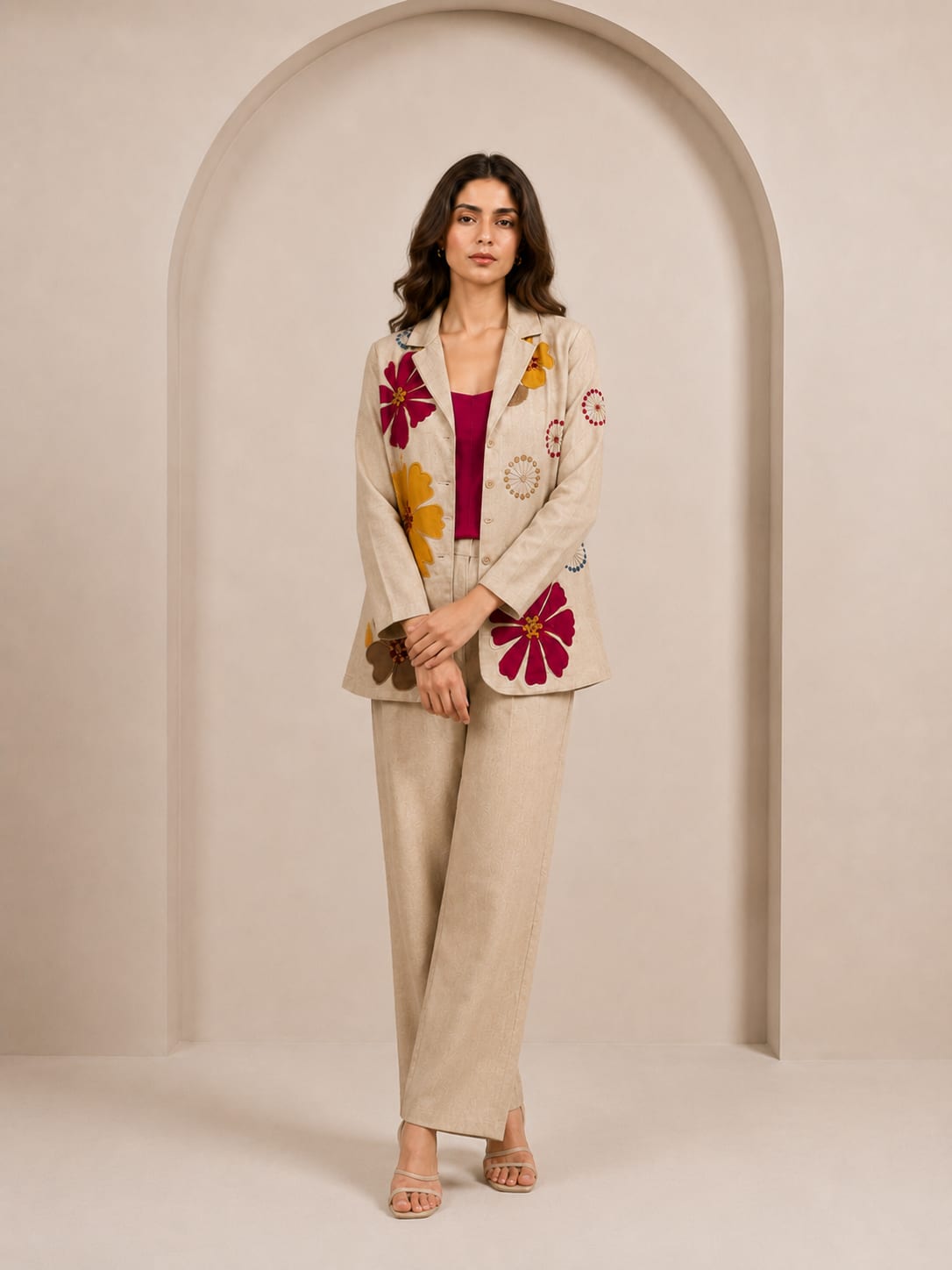 BEIGE BLOSSOM BLAZER CO-ORD SET